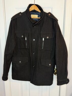 Michael Kors Men’s Wool Black Military-Style Field Jacket, Size Small